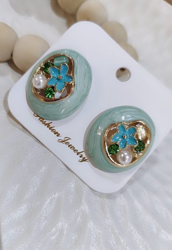 گوشواره میناکاری گل آبی